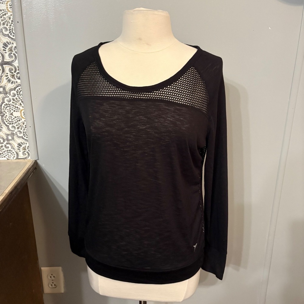 Old Navy Active Black Mesh Panel Long Sleeve Workout Shirt (Women's Small)